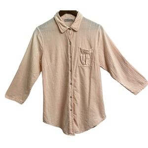 Cotton Natural Button Down Shirt Womens Medium Peach Roll Tab Sleeve